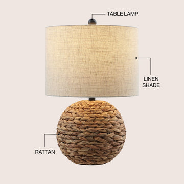 Camilo 21.5" Modern Coastal Woven Rattan Globe LED Table Lamp